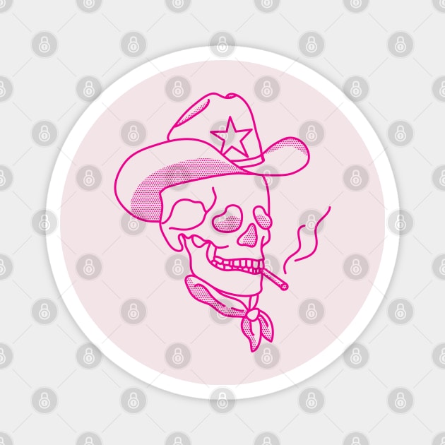 Hot Pink Western Cowboy Hat Skull Smoking Magnet by YourGoods